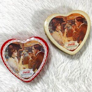 Set of 2 Vintage Coca-Cola 'The Drink of All the Year' Heart Shaped Tins